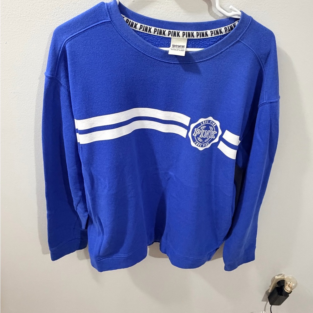 PINK Victoria's Secret Blue Sweatshirt with White Stripes